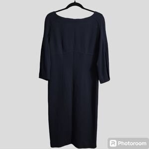 ESCADA Sheath Dress Womens 38 Medium Navy Blue Empire Quarter Sleeve Minimalist